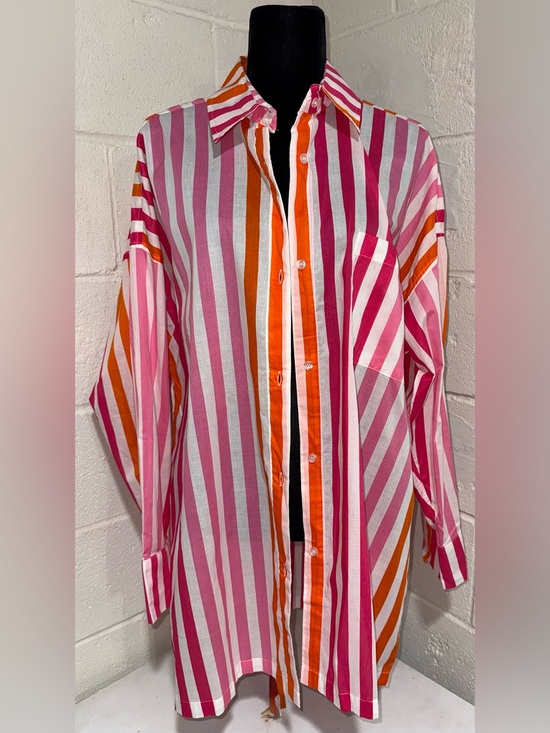 Swim Riot Other - Beach Riot Alexa Top Sunset Stripes Swim Coverup Pink Orange PL NWOT